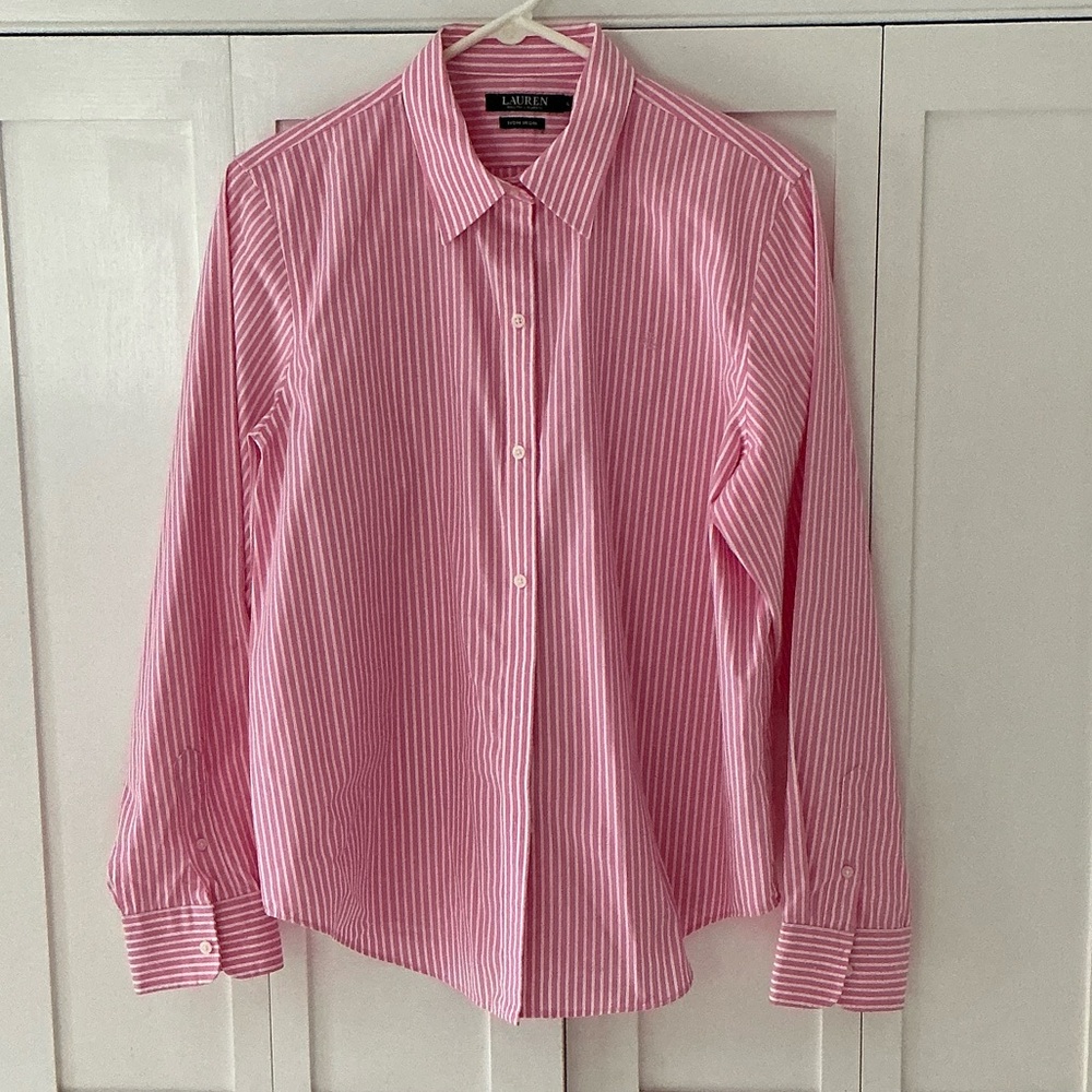 Lauren Ralph Lauren Pink and White Striped Blouse
